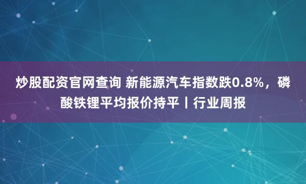 炒股配资官网查询 新能源汽车指数跌0.8%，磷酸铁锂平均报价持平丨行业周报
