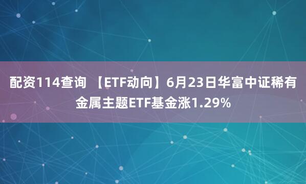 配资114查询 【ETF动向】6月23日华富中证稀有金属主题ETF基金涨1.29%